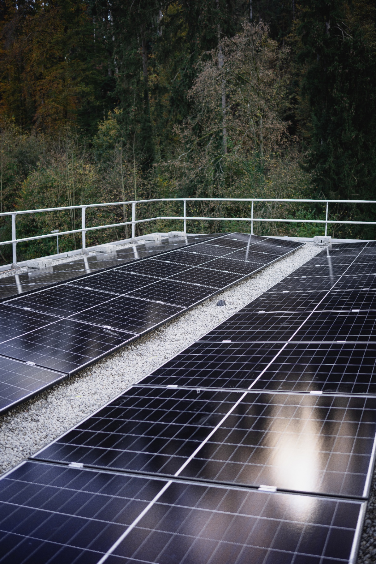 Zwei Engitec-Techniker führen eine Sichtkontrolle auf einer Solaranlage durch